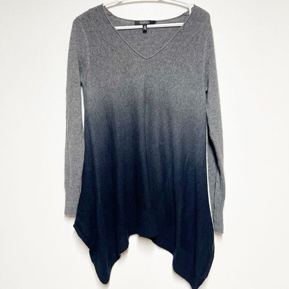 Sak’s  Fifth Avenue 200% Cashmere Assymetrical V neck color block sweater Sz S - Picture 1 of 4